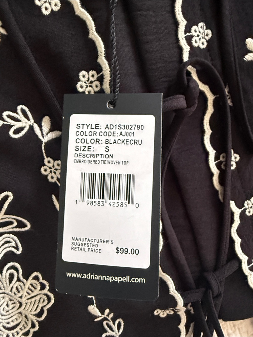 Adrianna Papell Black Top Floral Embroidery tie woven top or open cardigan - Picture 9 of 12